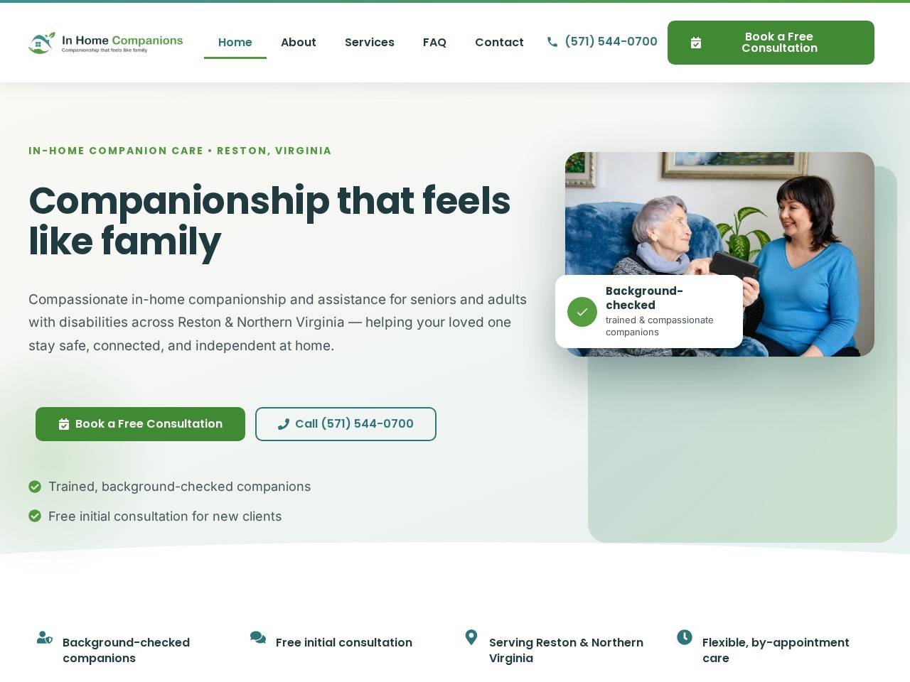 In Home Companions desktop design
