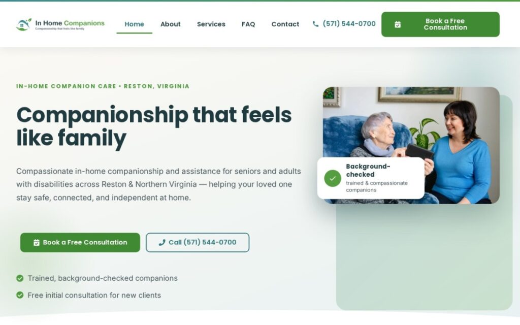 In Home Companions website built by Infinix Development