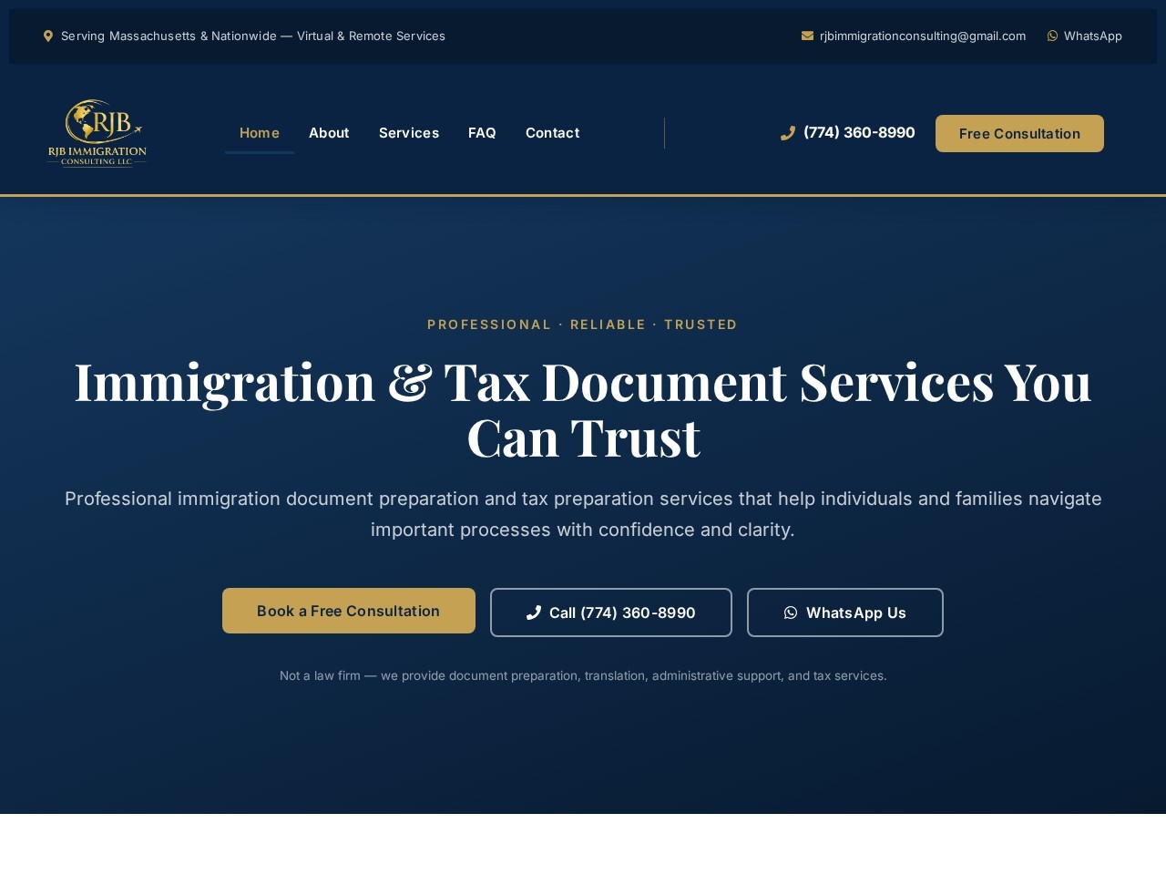 RJB Immigration Consulting desktop design