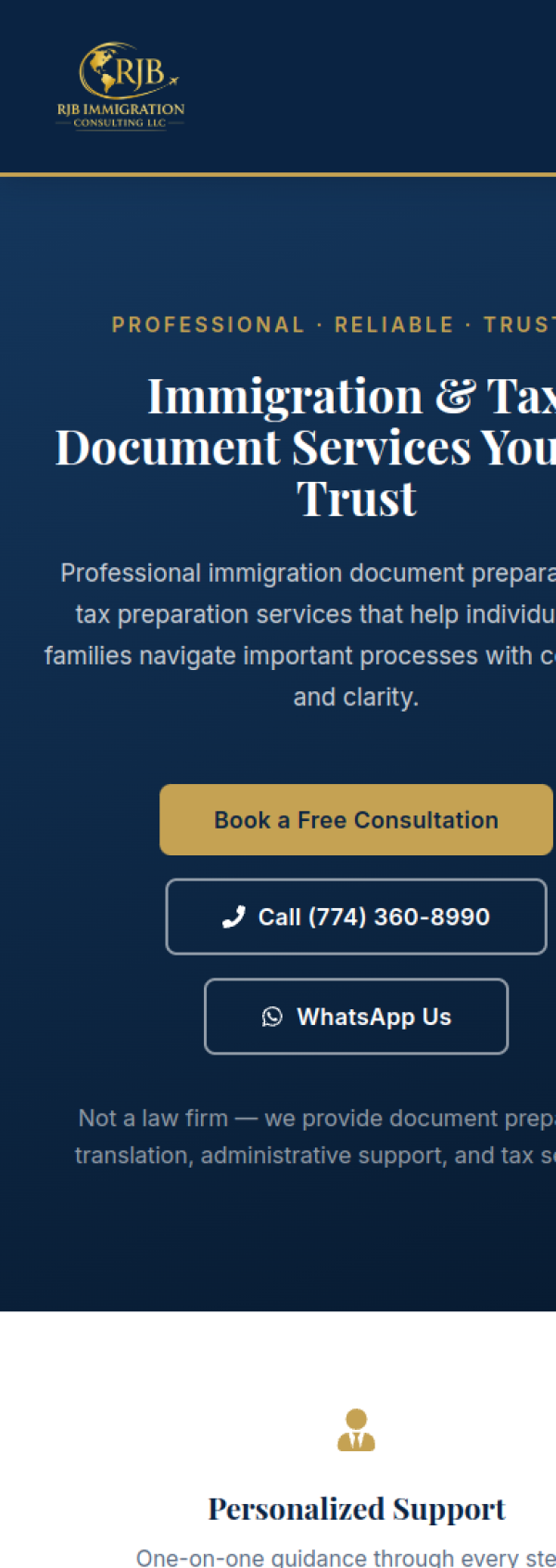 RJB Immigration Consulting mobile view