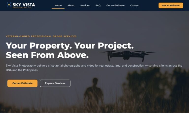 Sky Vista Photography website built by Infinix Development