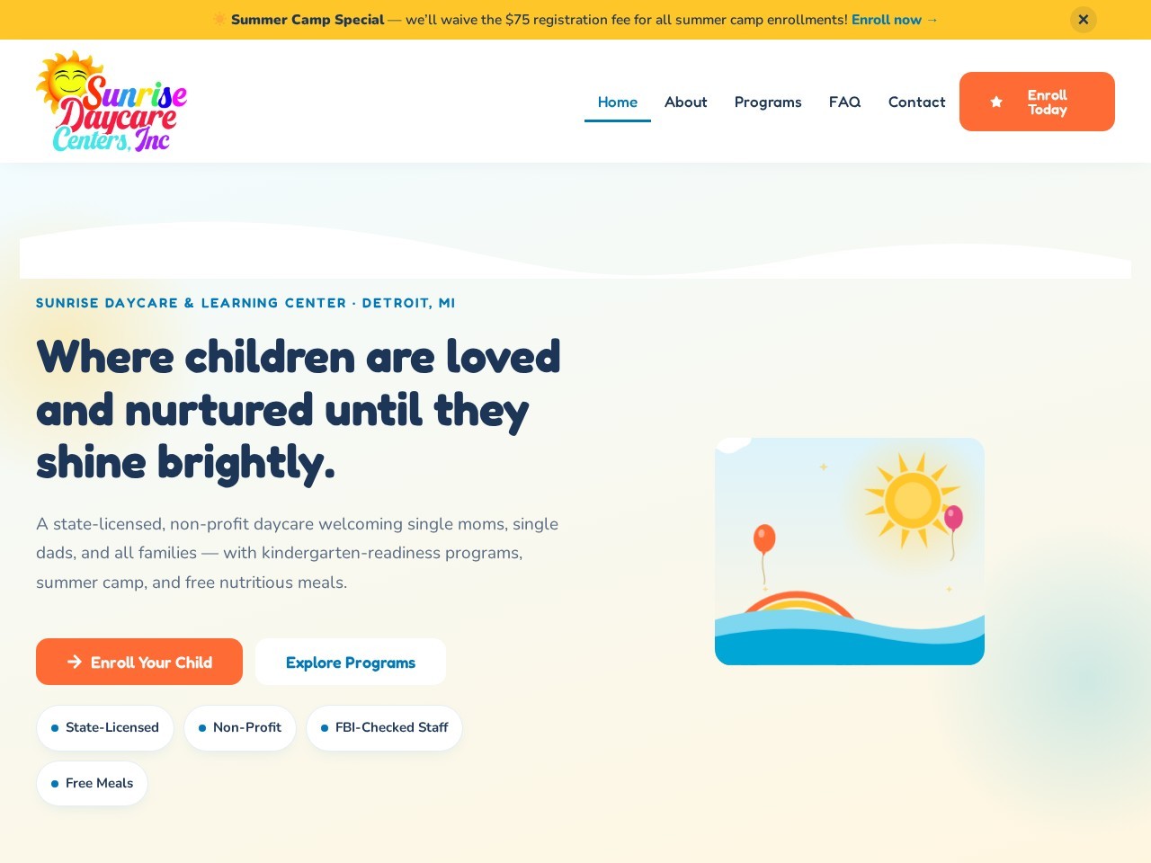Sunrise Daycare & Learning Center desktop design
